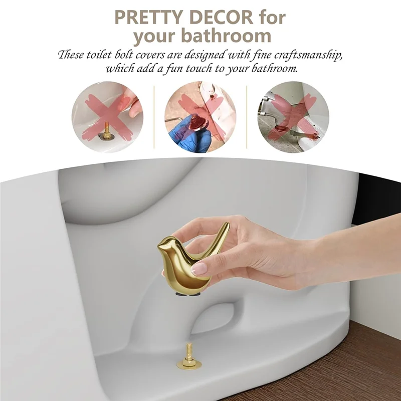 A88E- Gold Birds Toilet Bolt Caps With 4Pcs Universal Toilet Bolt Covers Bathroom Decorative Toilet Floor Screw Cover Cap