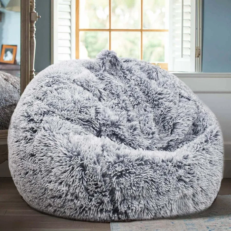 

Fluffy Stuffed Animal Storage Bean Bag Chair Cover No Filler Faux Fur Comfy Bean Bag Cover for Organizing Plush Toys or Textile