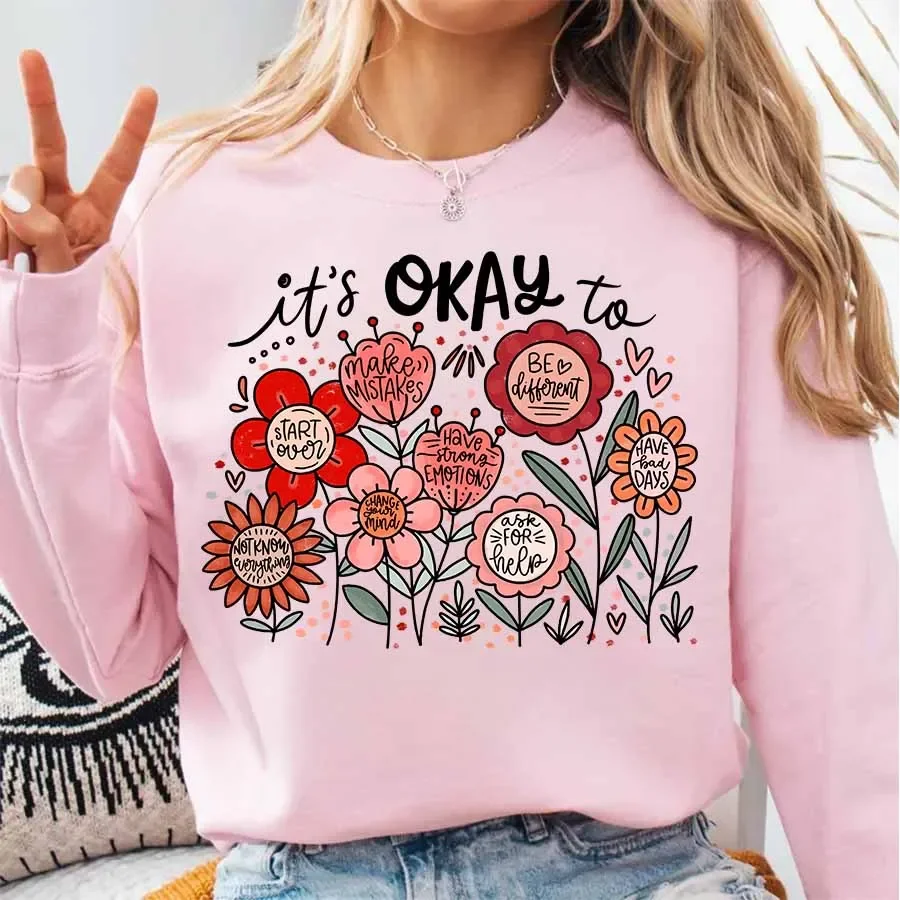 It's okay to Boho Floral Motivational Quote DIY Iron-On Heat Transfer Sticker Decal T-shirts Sweatshirts Bag Clothing Handmade