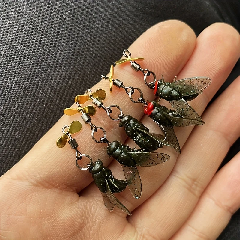 5 Stück Silikon-Fliegenköder mit Propeller, Realistischer Bionischer Köder Weichköder Angelzubehör – Detail 3