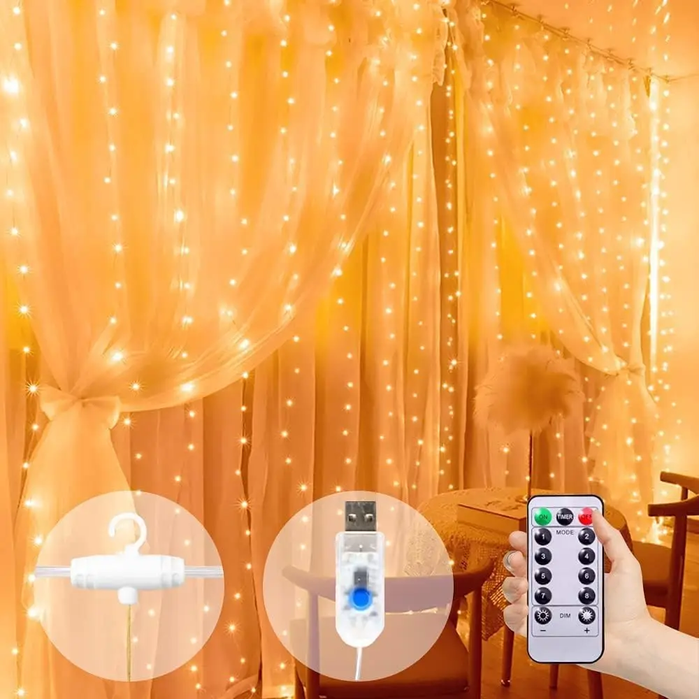 

300Led Curtain Lights 8 Mode Christmas Fairy Light with Remote USB Plug in String Lights for Bedroom Wedding Party Decoration