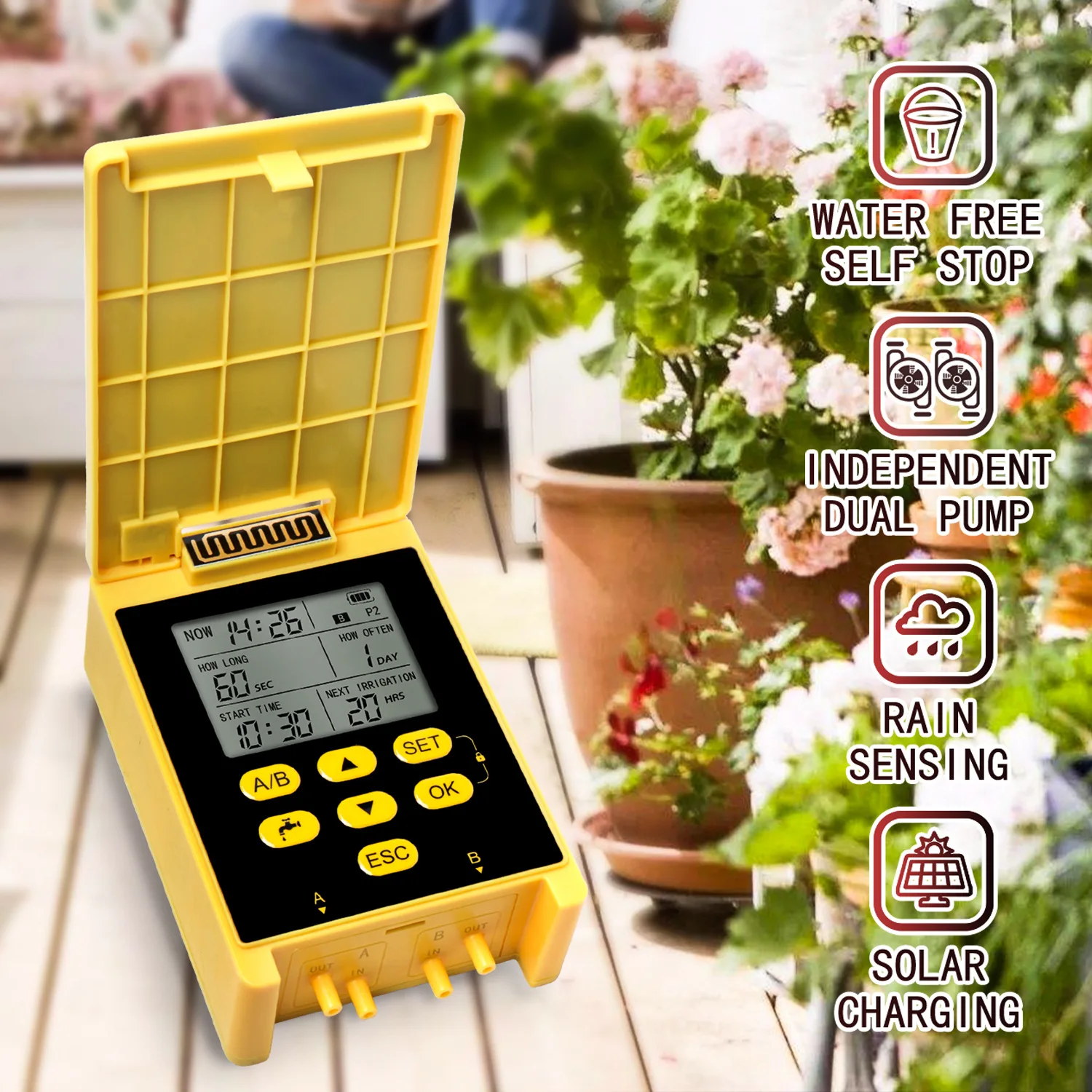 Rain Sensor Solar Dual Pump Automatic Flower Waterer Drip Irrigation System Watering Artifact Garden Balcony Spray Irrigation