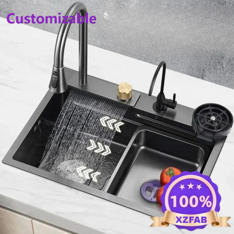 Factory Direct 2026 Executive Drainage 304 Stainless Steel Kitchen Waterfall Sink Household Sink Large Single Slot Nano Vegetabl