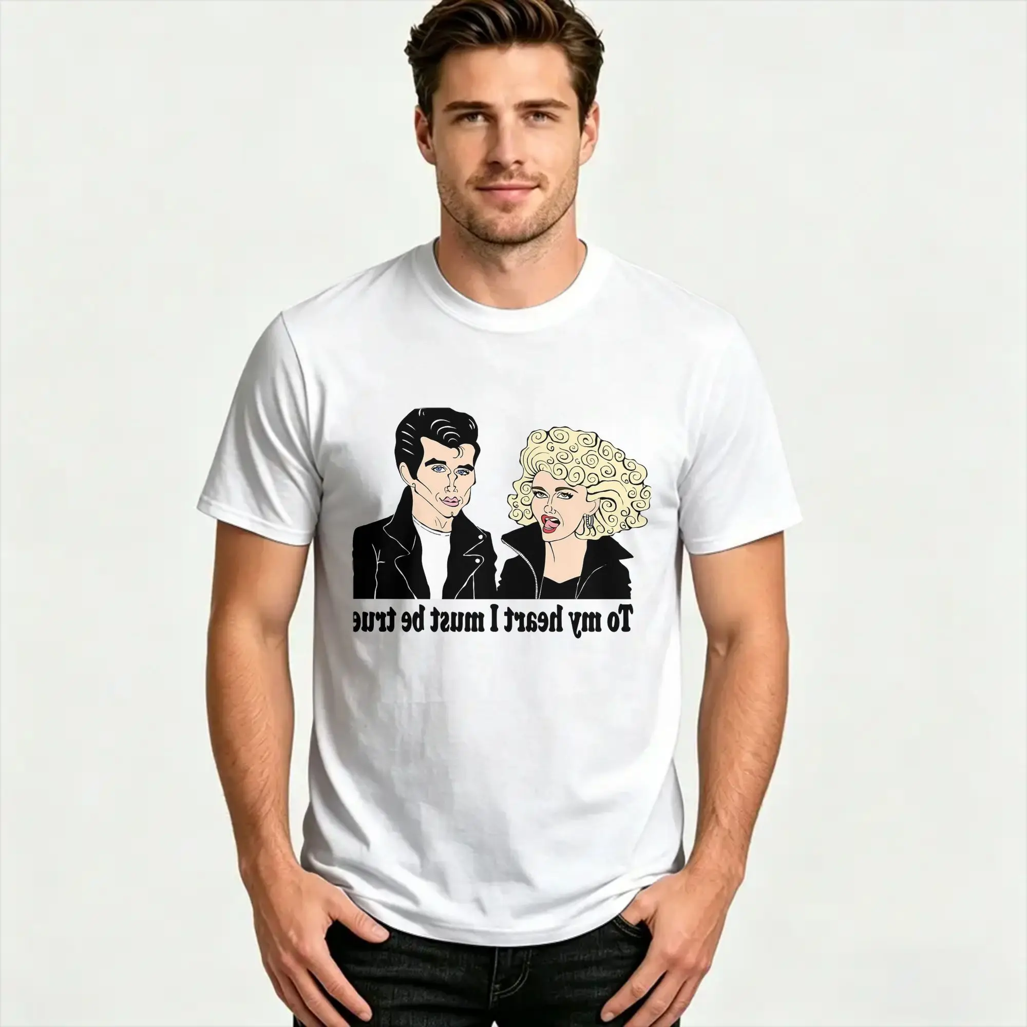JOHN TRAVOLTA OLIVIA NEWTON JOHN GREASE FAN ART T Shirt For Couple Harajuku Printed Tee Shirt Short Sleeve Vintage Top Tees