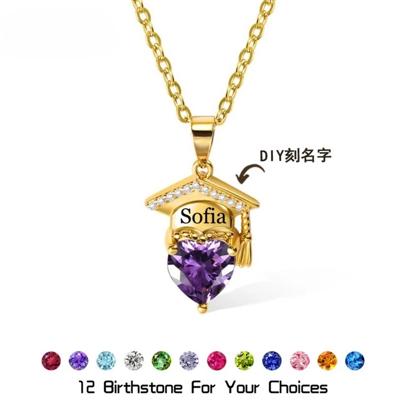 

Изготовленное на заказ выпускное ожерелье в форме сердца с камнем бакалавра | Выгравированное имя, подарок на выпускной, класс 2025 года для женщин, подарок BFF