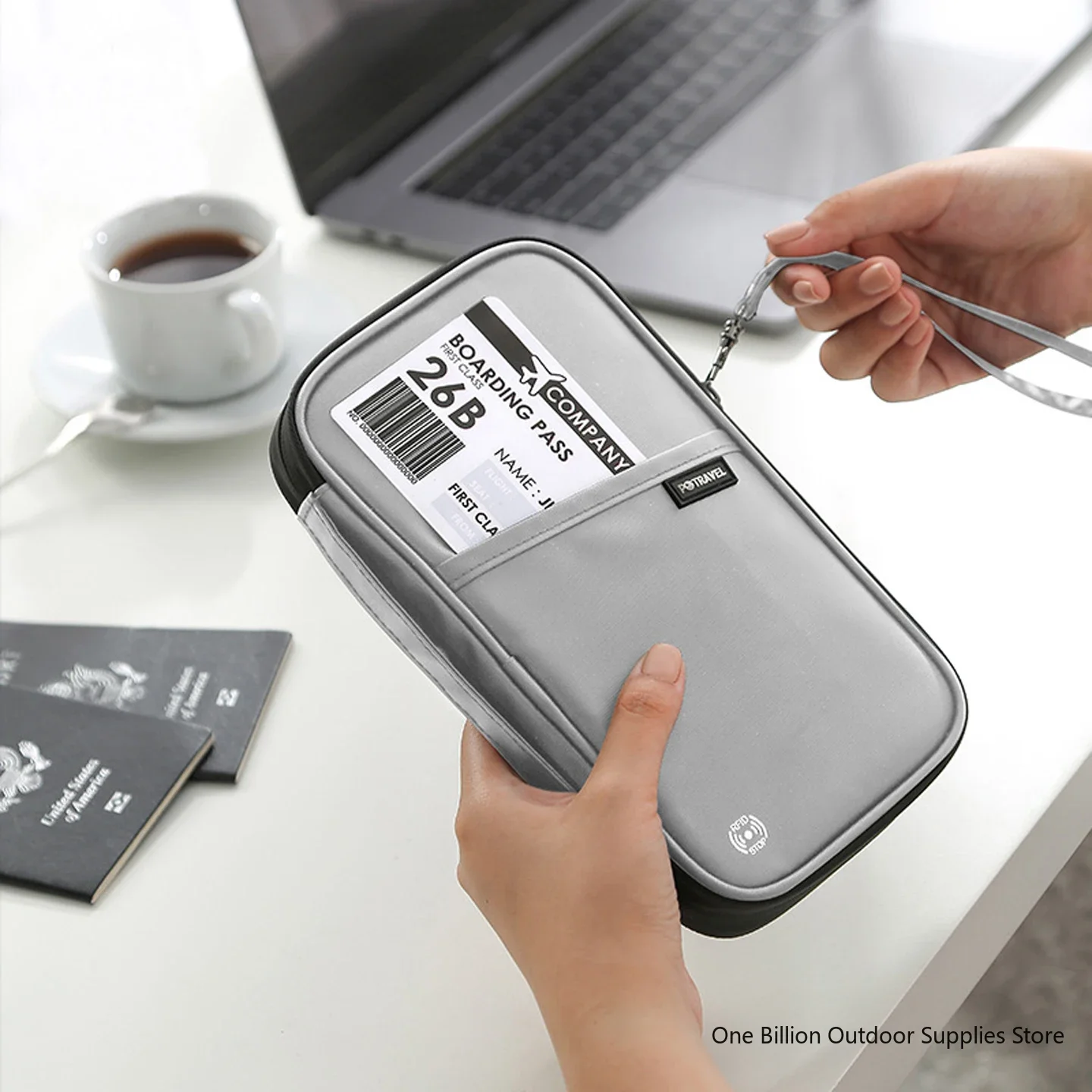 

Travel Zipper Wallet with Shoulder Strap: Blocks RFID, Holds Documents, Passport, ID & Pen