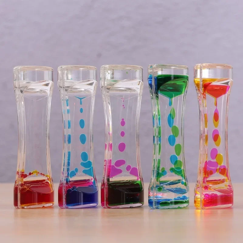 stress toy Double Colors Oil Hourglass Liquid Floating Motion Bubbles Timer Desk Decors descending sensory bubbles kids toys