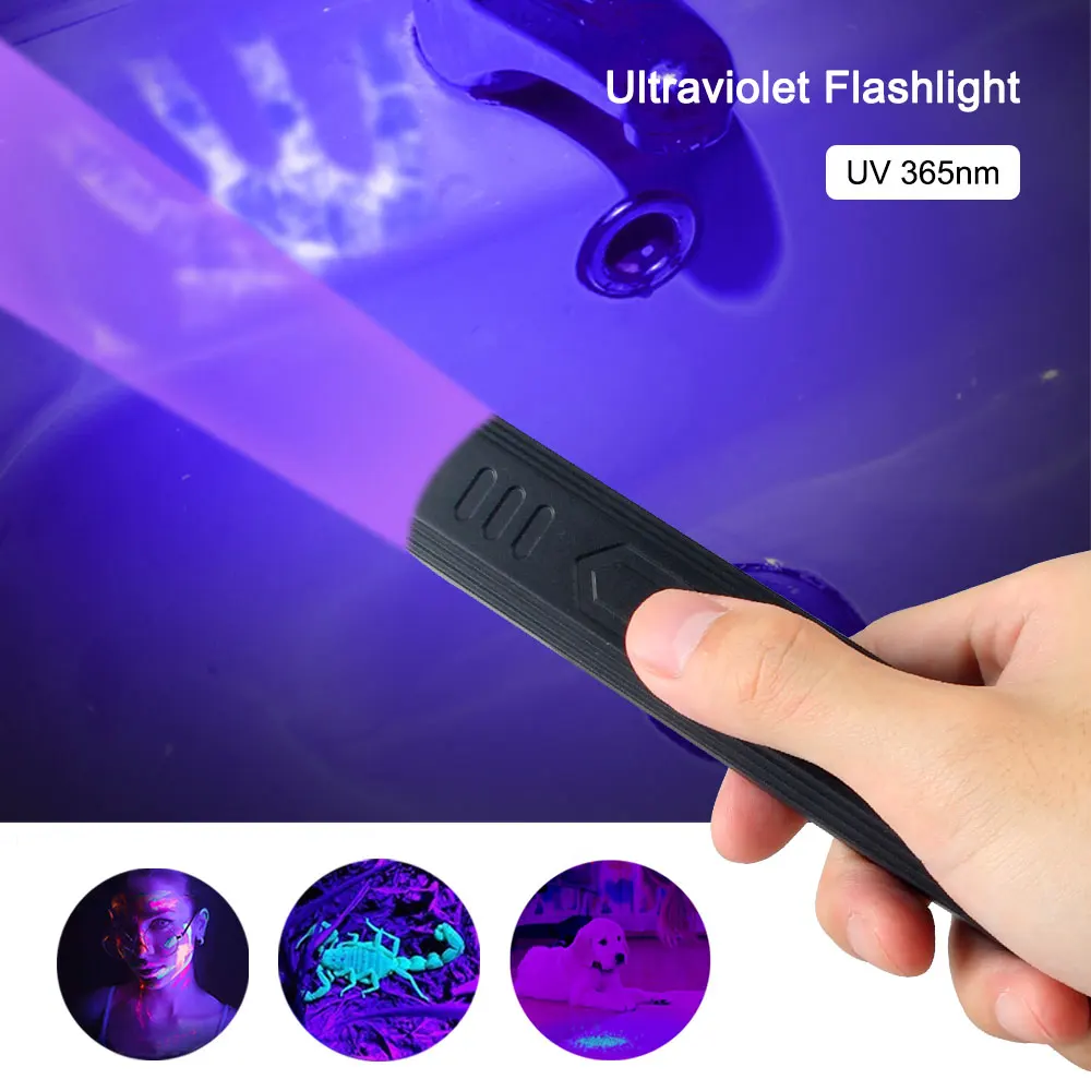 VASTFIRE UV 365NM Lamp Ultraviolet Blacklight USB Rechargeable Purple Flashlight Pet Urine Stains Detector Cat Moss Tinea Light