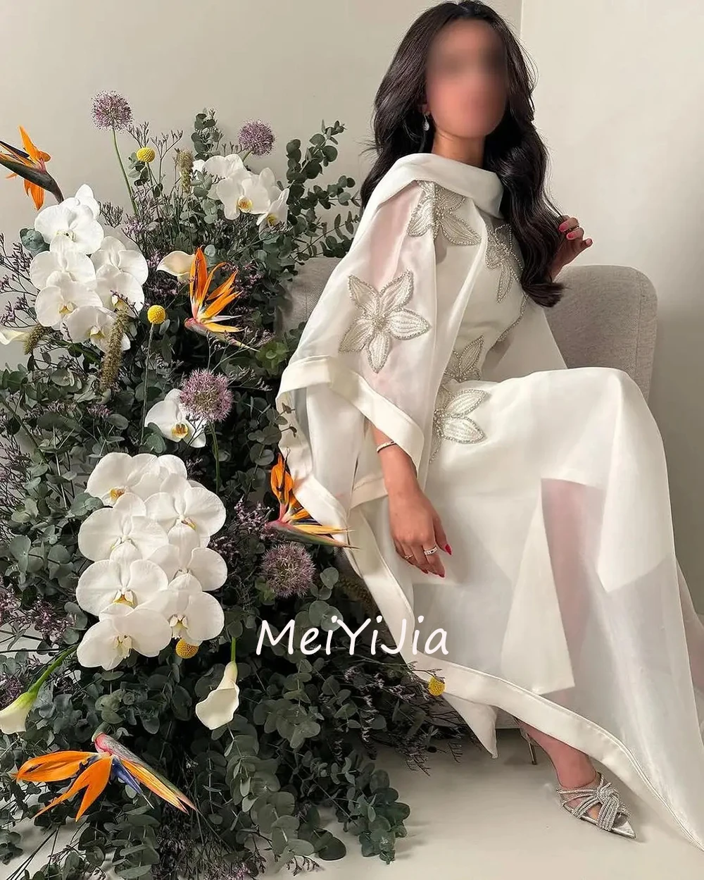 MeiYiJia HighNeck Simple Embroidery Beaded Crepe Ankle-Length A-Line Saudi Arabia Sexy Evening Birthday Club Outfits Summer 2024