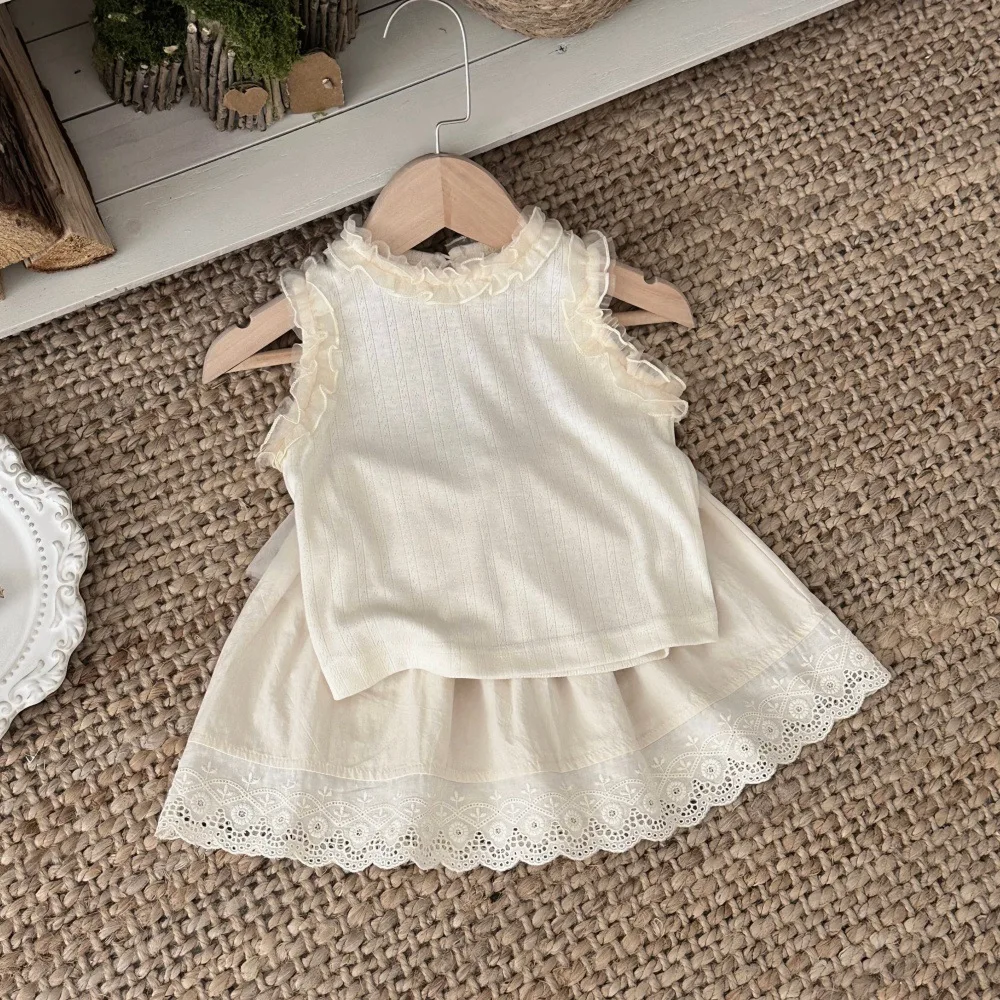2026 Summer New Girls Cute Lace Collar Vest Cotton Infant Sleeveless T Shirts Baby Girl Sweet Lace Tops Toddler Clothes