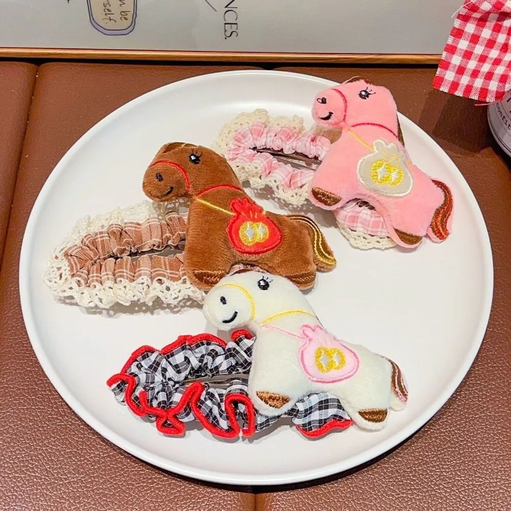 Grampos de cabelo de cavalo de pano criativo grande grade dos desenhos animados grampo de cabelo barrettes clipe de borda do zodíaco chinês 2026 ano novo