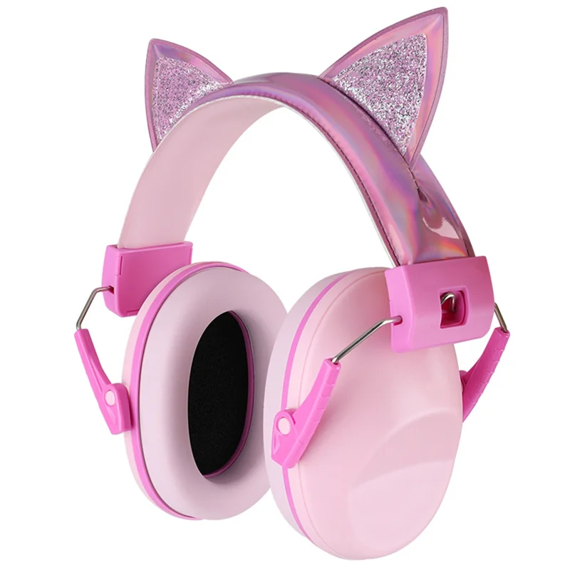B18B Orecchie di gatto rosa Cuffie antirumore per bambini Protezione acustica antirumore regolabile per bambini per studio e cancellazione del rumore del sonno