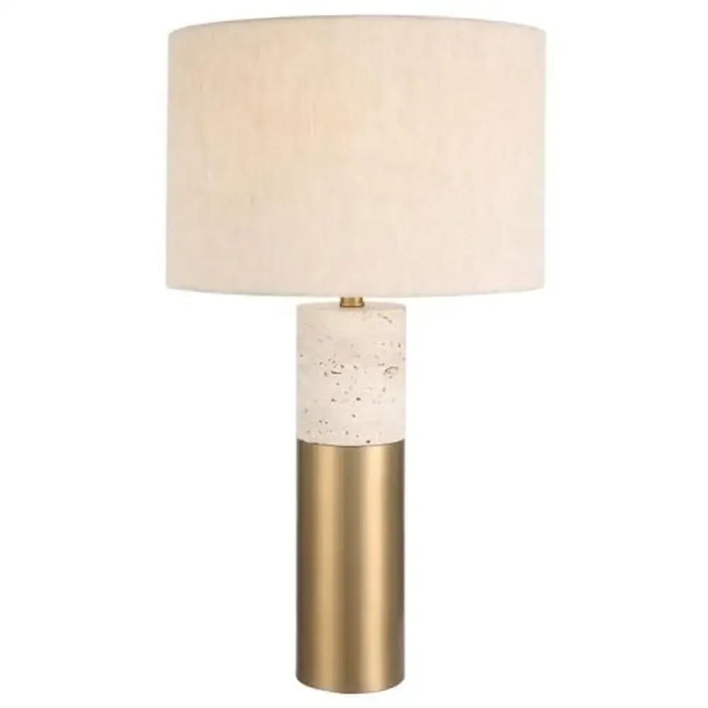 Modern Iron Table Lamp Brushed Brass/Ivory Stone Incandescent 1 Light 27.5