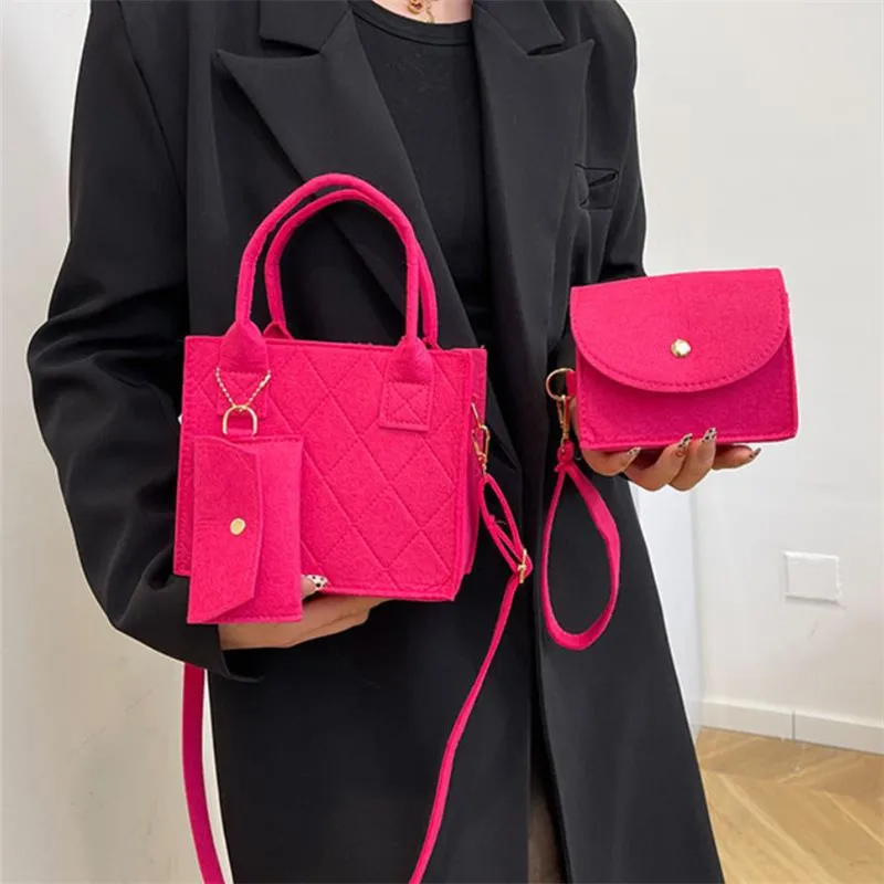 3 Stück/Set geprägte Damenhandtasche, stilvolle Umhängetasche, Clutch und Geldbörse, einfarbige quadratische Umhängetasche, Stoff für den täglichen Gebrauch – Detail 24