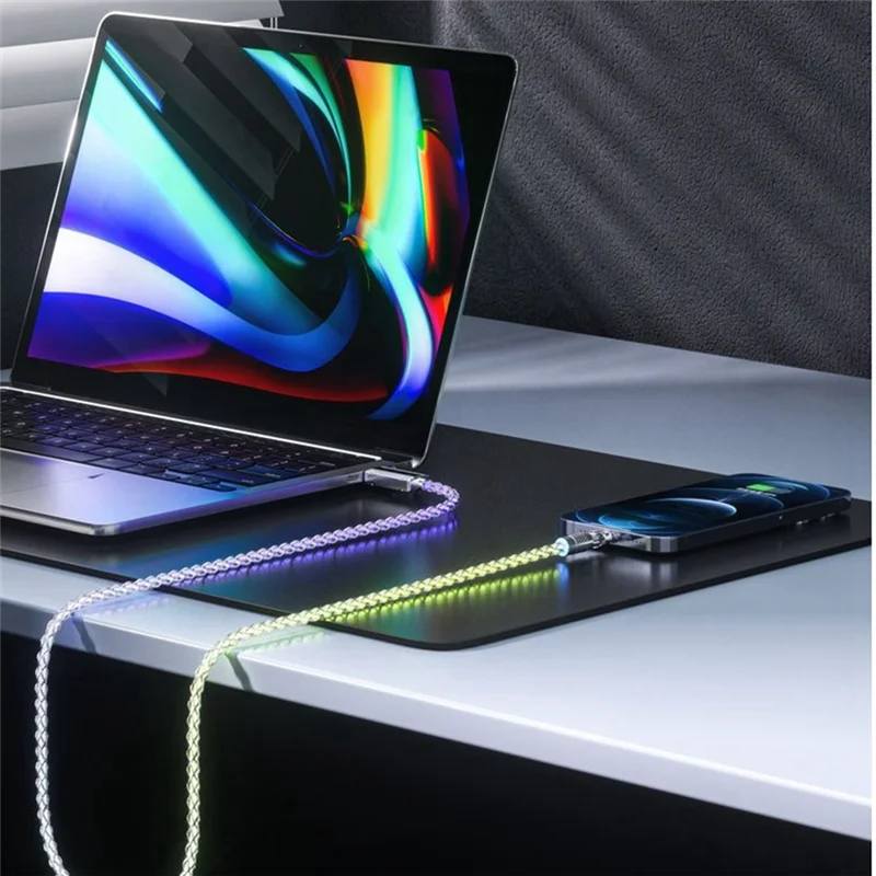 

Высококачественный USB-кабель типа C для быстрой зарядки данных RGB, многоцветный дыхательный светильник для Huawei, Samsung, Xiaomi, быстрая зарядка