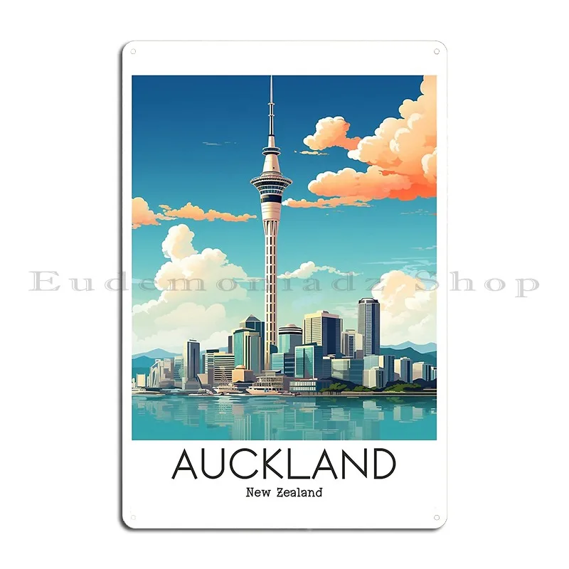 A Vintage Travel Illustration Of Auckland New Zealand Metal Sign Club Garage Customize Wall Decor Cinema Tin Sign Poster