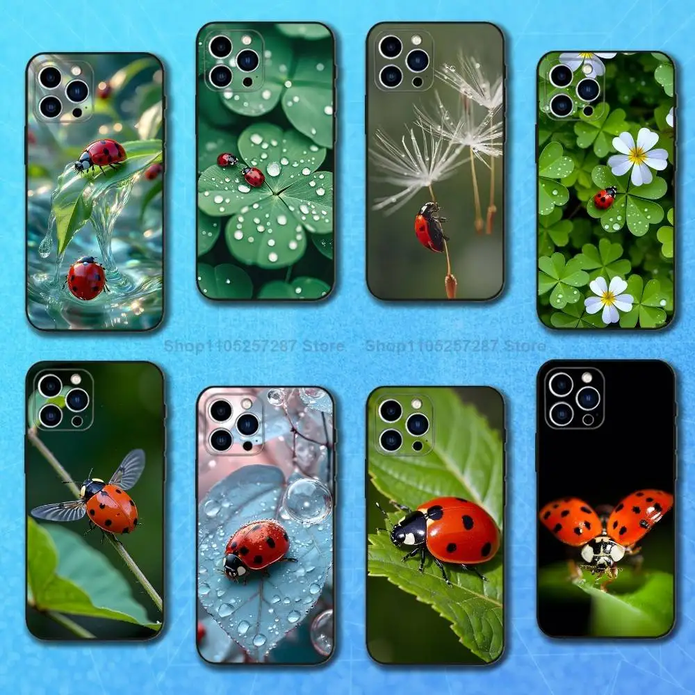 

Insect Ladybug Ctue For iPhone 12,14,13,15,16,11,17,X,Mini,XR,SE,XS,Plus,Pro,Max,8,7,Soft Silicone Black Case