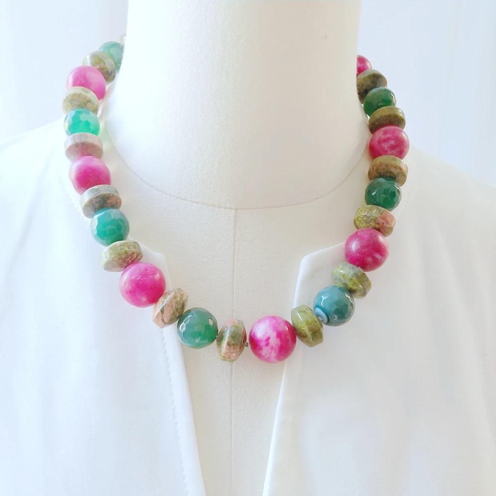 Lii Ji Natural Stone Necklace 51cm Unkaite Agate Jasper Green Pink Necklace Stock Sale Jewelry Gift