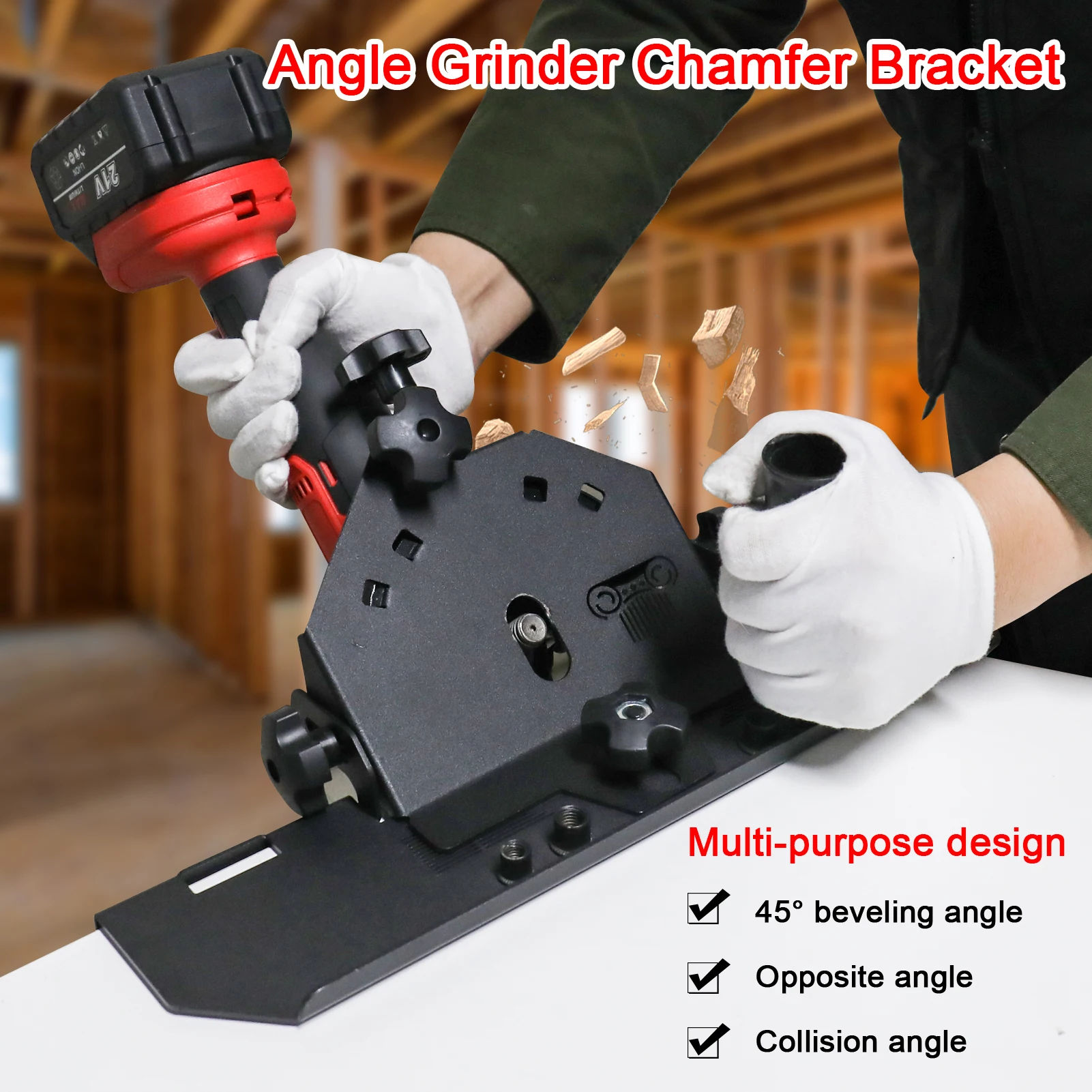 45° Chamferer Utility Chamfer Tool Aluminum Alloy 125 Type Angle Grinder Chamfer Bracket Screw Installation Multifunctional