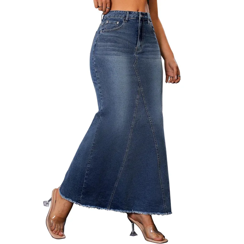 Obrázek 6: Dámská high-waisted fishtail sukně ležérní moderní džínové střapcem body-hugging sukně pro 2025