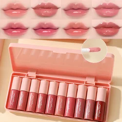 Set of 10 Shimmering Lip Glosses, Easy-To-Apply Lip Glaze, Non-Stick, Non-Fading, Moisturizing, Shiny Lip Gloss, Glass Lip Gloss with Fine Shimmer and Pearlescent Effect