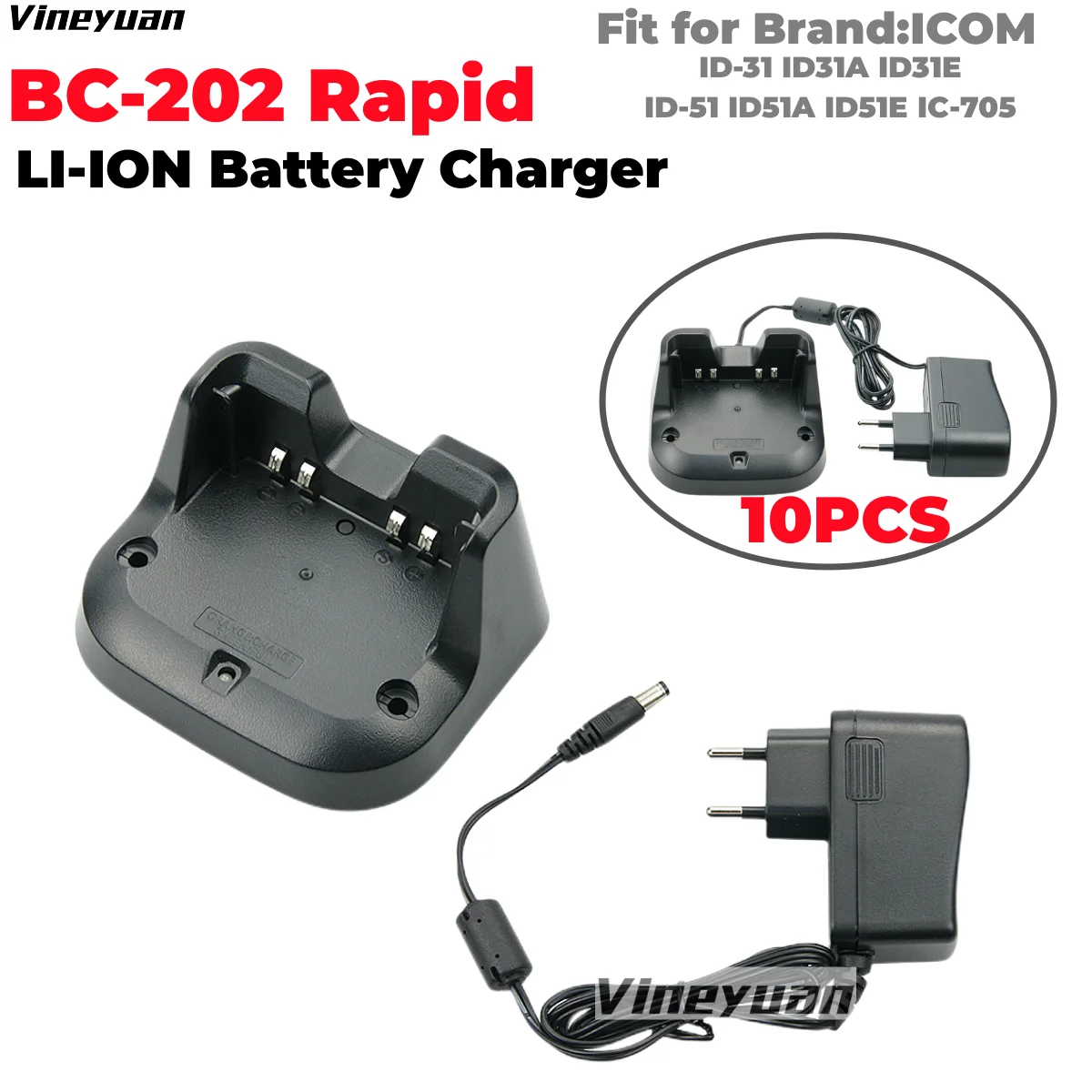 

10PCS NEW BC-202 100-240V AC Adapter Rapid Charger for BP-271/BP-272 Li-Ion Battery For ICOM ID-31A ID-31E ID-51A ID-51E Radio