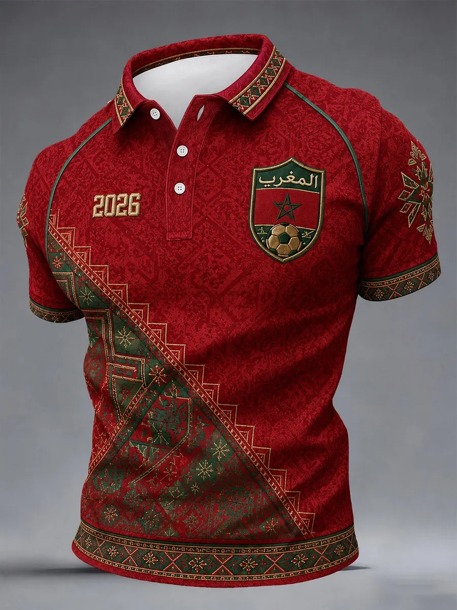 2026 Model Moroccan Fan Football Polo Shirt - 3D Print - Comfortable and Breathable - Suitable for Both Men and Women