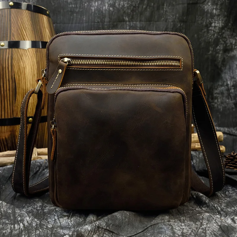 Casual Leather Shoulder Bag Of men male cowhide crossbody bags mens messenger bag daily outdoor men bag handbag 22cm