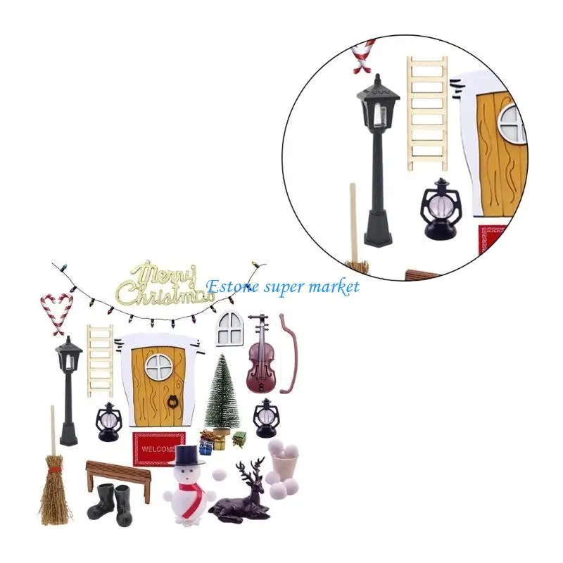 

090B Christmas Broom Paraffin Lamp Carpet Pretend Play for Kids Role Furniture Model Toy Vintage PlayHouse