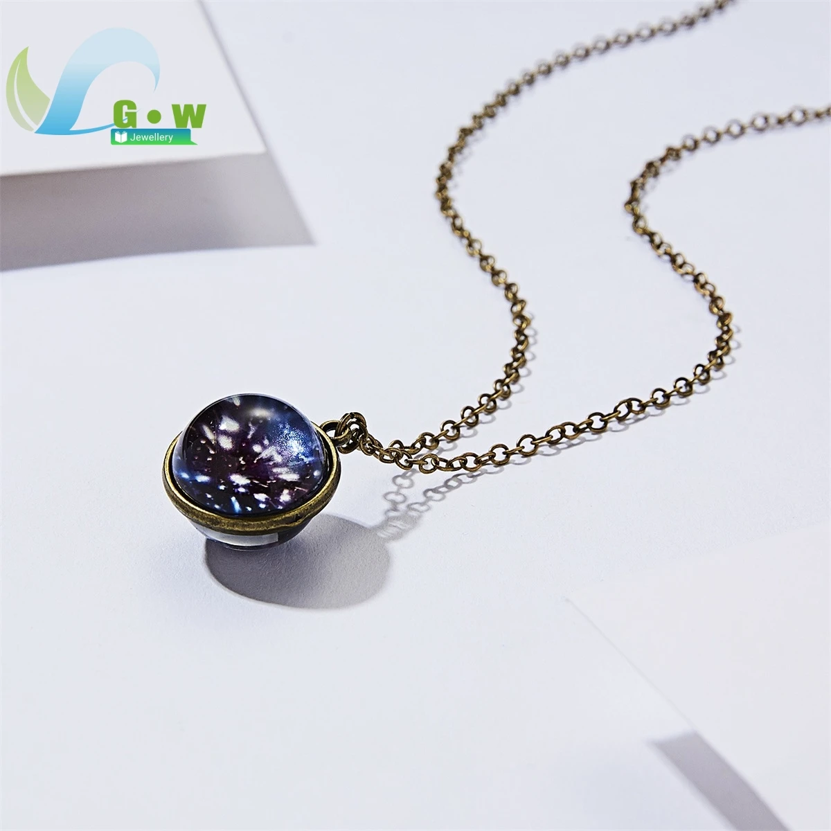 Solar System Universe Space Two-sided Glass Ball Pendant Necklace For Women Men Luminous Moon Sun Earth Planet Necklace Jewelry