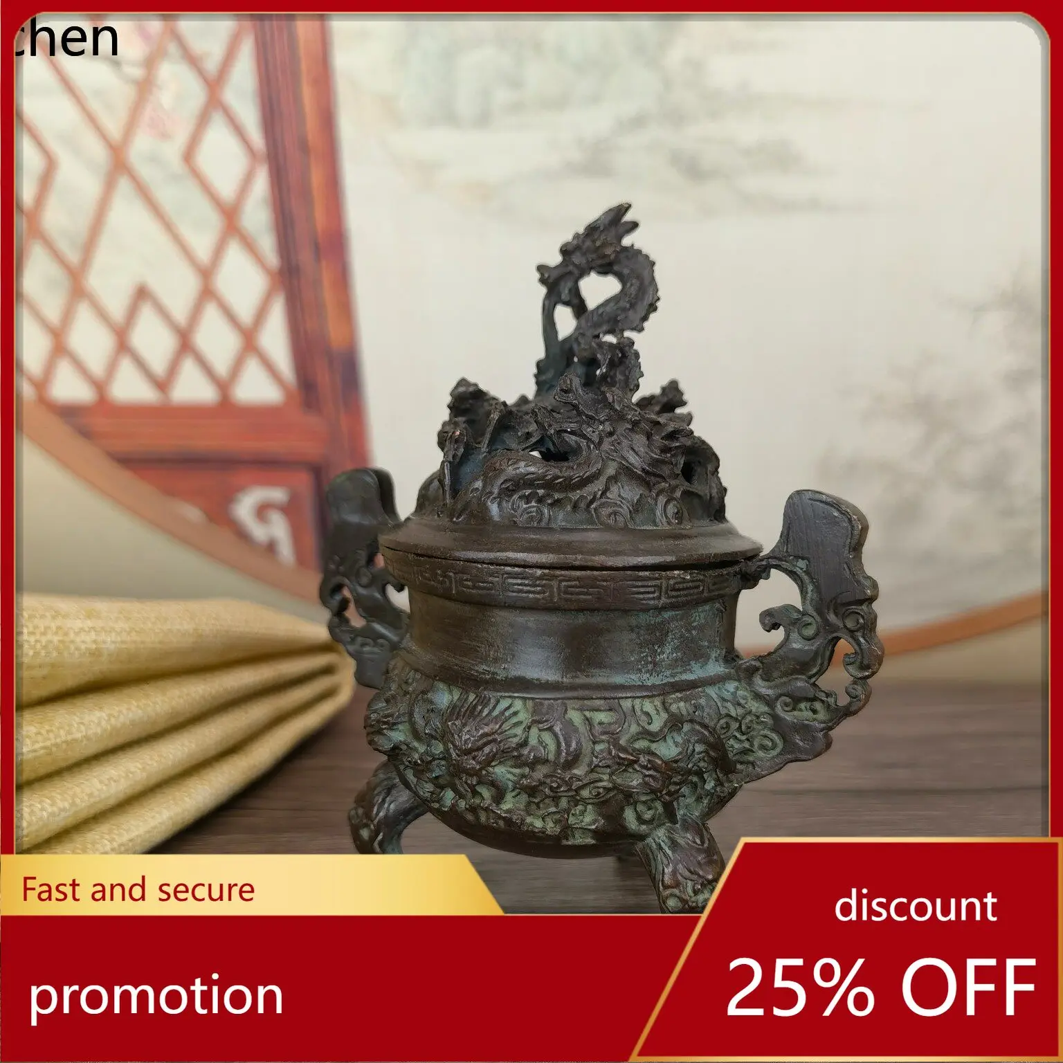 Cz copper dragon pattern nine dragon pill furnace for homeretro incense burner ornament fine ornament