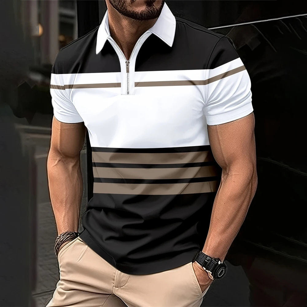 

Summer Minimalist Striped Printed Polo Shirts for Men Lapel Polo Shirt Men Clothing Men's Short Sleeve Tee New in Tops & Tees