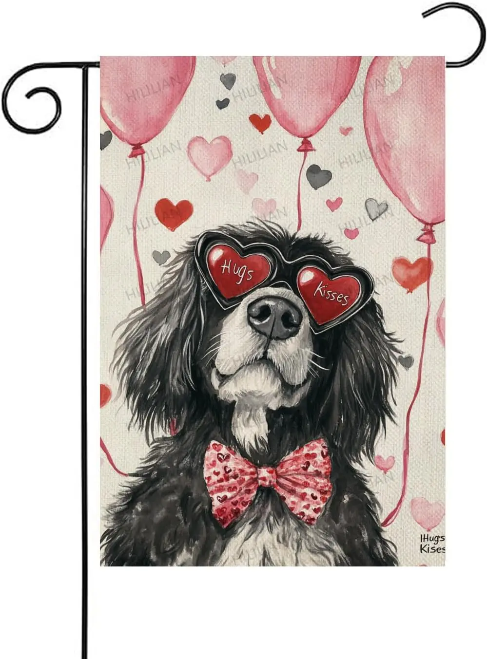 Valentine's Day newfoundland-Dog Decorative Garden Flag, Hugs Kisses House Yard Plaid Love Heart Outside Decoration, Spring  hhz
