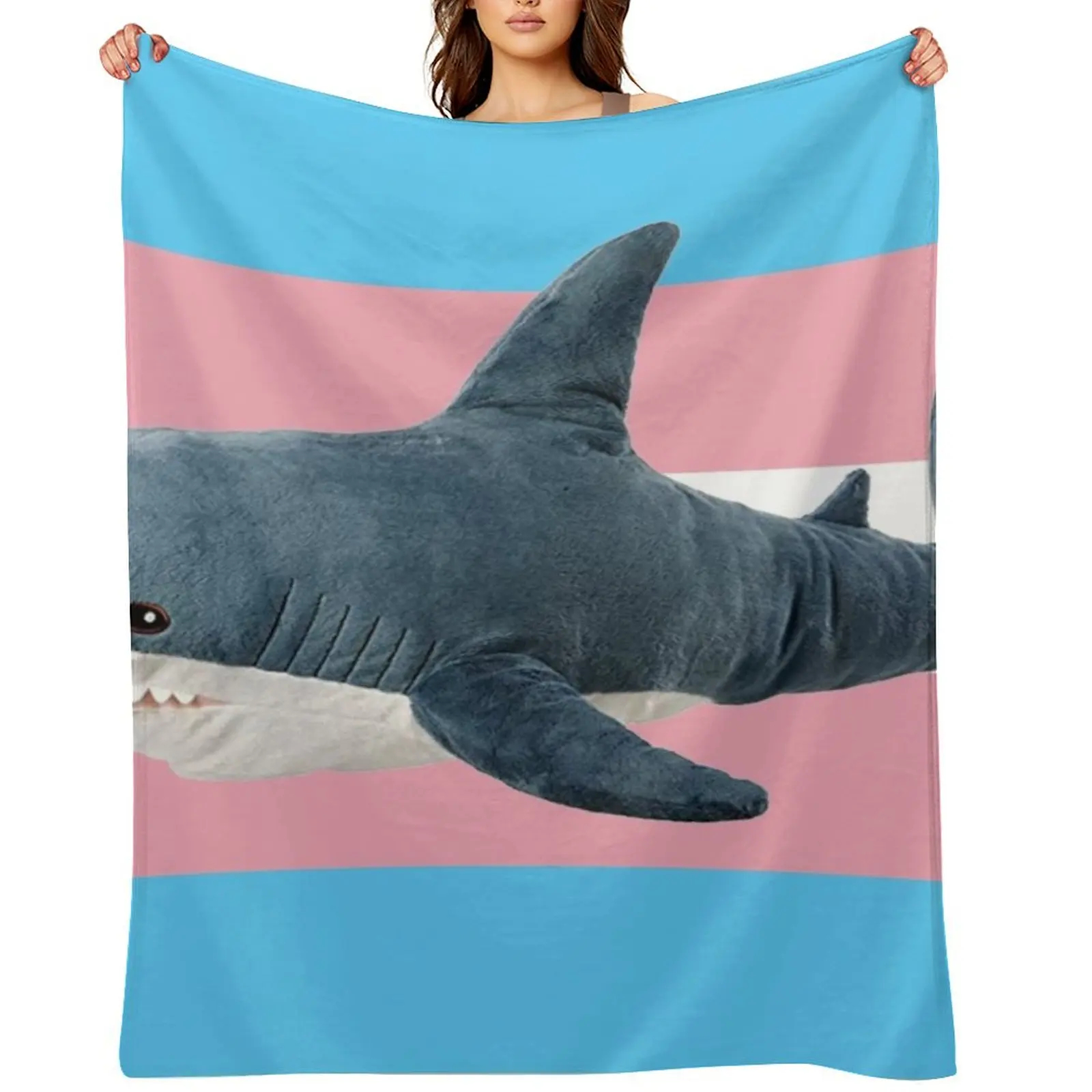 

BLAHAJ SHARK TRANS FLAG Throw Blanket Hairy Cute Retros Vintage Blankets