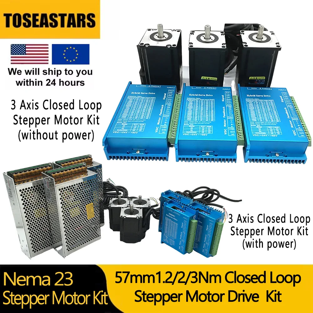 Nema23 57mm Closed Loop Stepper Motor with Encoder HB808C Driver 1.2/2/3Nm 2 Phase Easy Servo Motor 1/2/3/4/5 Axis Kit