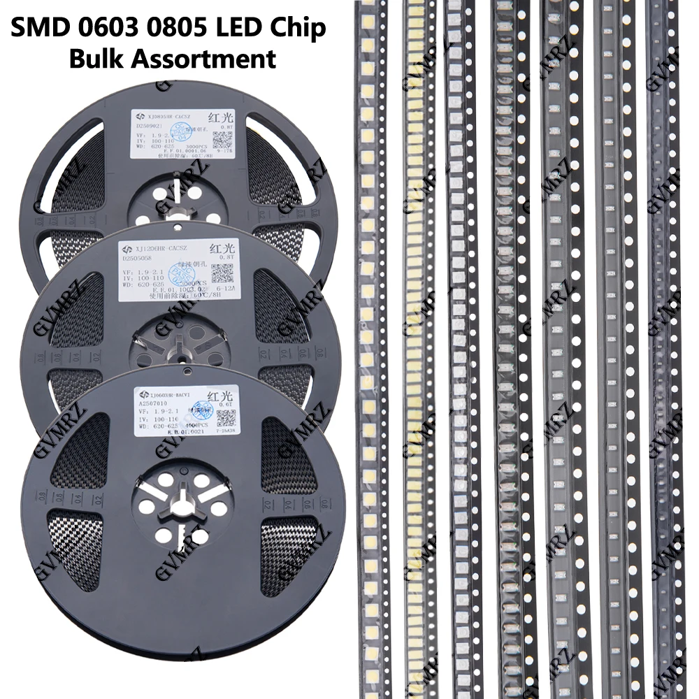 SMD 0603 0805 LED Chip Bulk Assortment 1206 5050 Multiple Colors High Quantity for PCB DIY Electronics White/Red/Yellow/ Blue