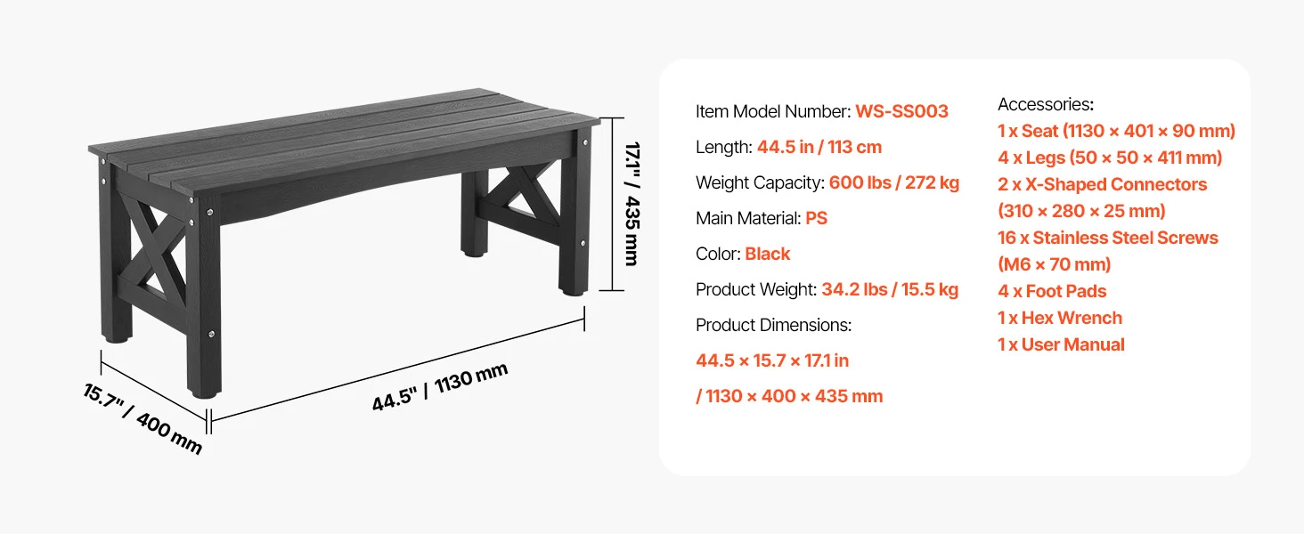 44.5 Inch Plastic Bench