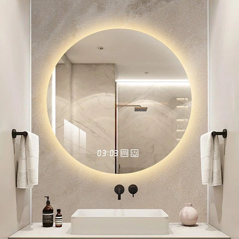 Bathroom round mirror with light, wall-mounted smart mirror, anti-fog illuminated led bathroom mirror, washroom round mirror