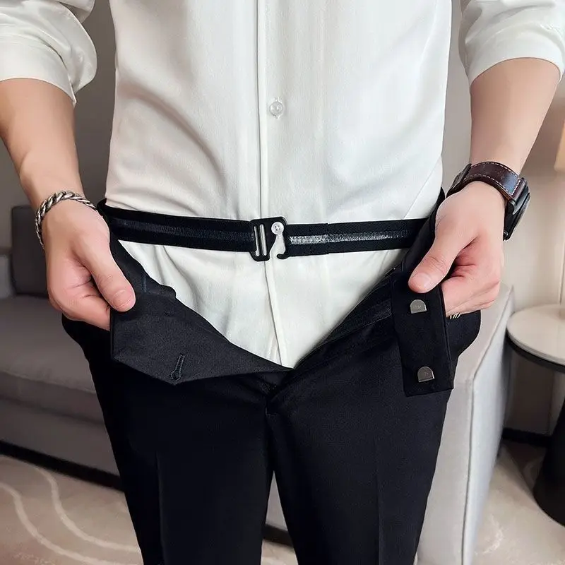 1pc Men'S Knit Fabric Shirt Stays, Adjustable Elastic Non-Slip Polyester Belts for Formal Shirts, Ideal for Weddings
