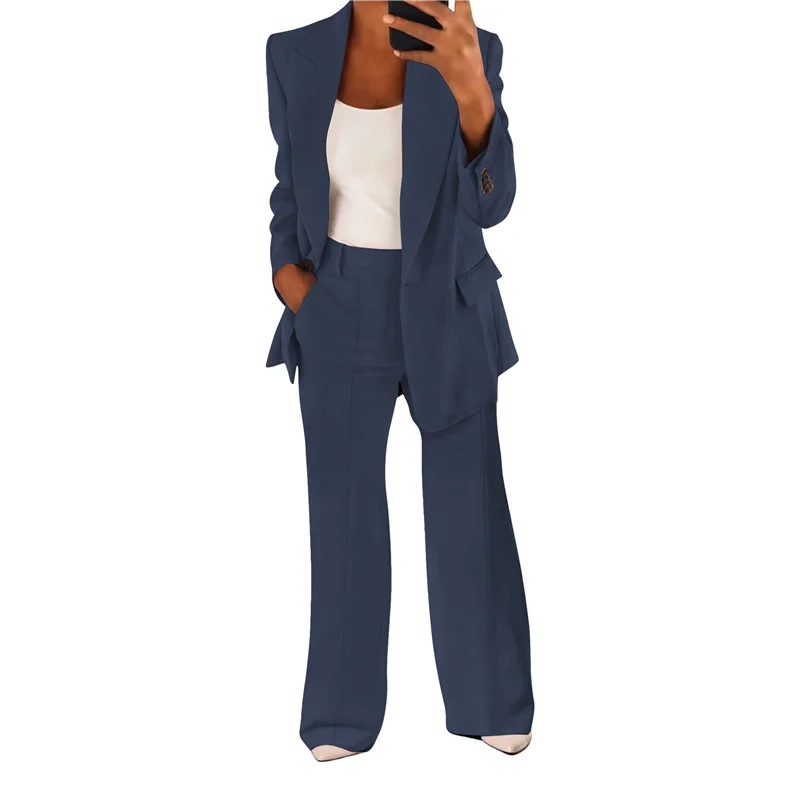 

ABP-Женские комплекты из двух предметов, деловые повседневные костюмы больших размеров с длинными рукавами и лацканами, прямые брючные костюмы