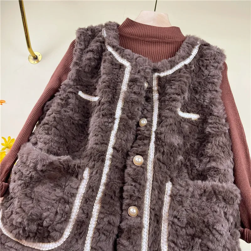 Lam Bont Vest Vest Vrouwen Jas Lente Herfst 2023 Bont-Geïntegreerde Vest Vrouwelijke Bovenkleding Losse Mouwloos Vest Jas