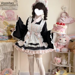 Anime Lolita Maid Dress Set Women Sweet Japanese Kimono Halloween Cat Cosplay Costumes Party Dresses Gothic Y2k Girls Cute Dress