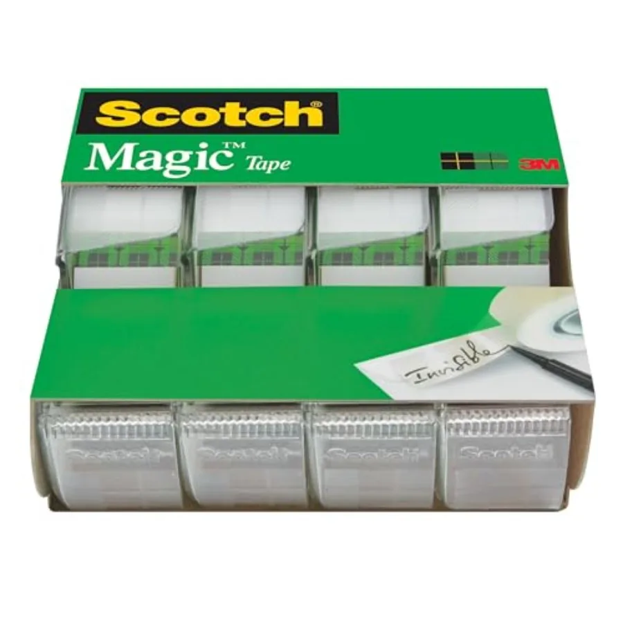 Magic Tape Invisible for Home Office and Back to School Use in College and Classrooms 4 Rolls with 4 Dispensers for Seamless Pa