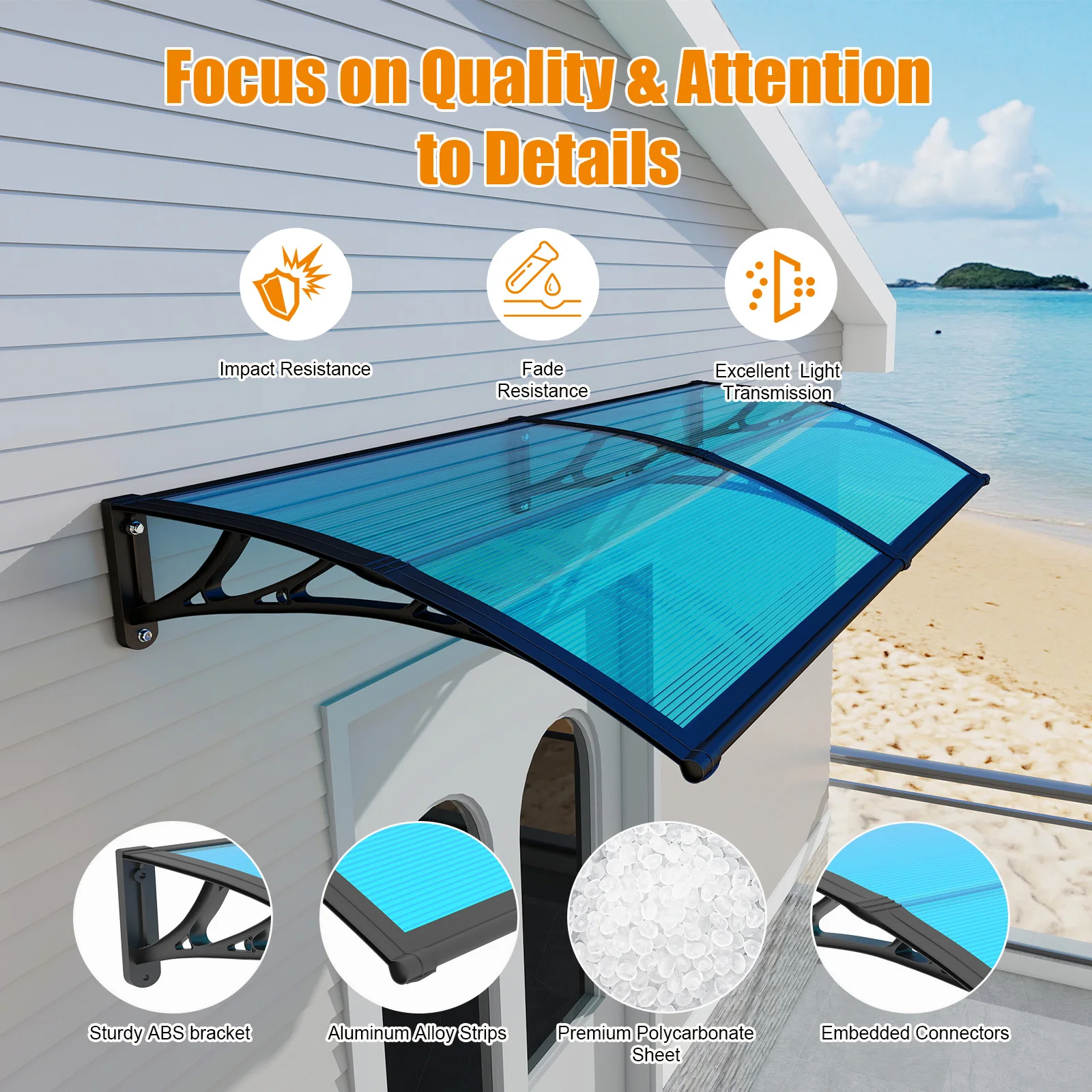 Awning Canopy for Door Window UV Rain Snow Sunlight Protection Polycarbonate Hollow Sheet Outdoor Canopy Easy Install