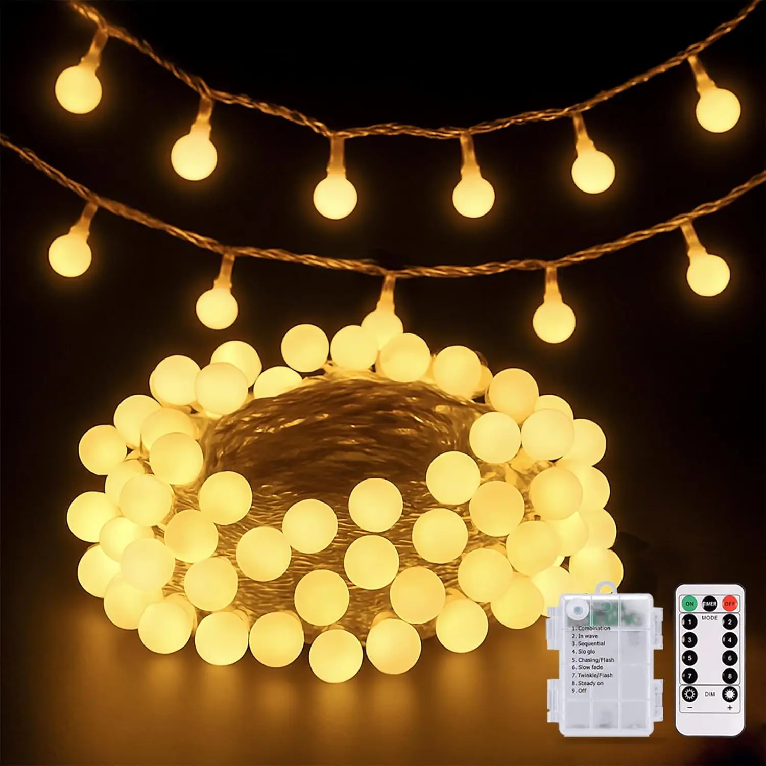 100 LED Battery Operated Globe String Lights 33ft with Remote Timer for Indoor Outdoor Christmas Bedroom Camping Decor Warm