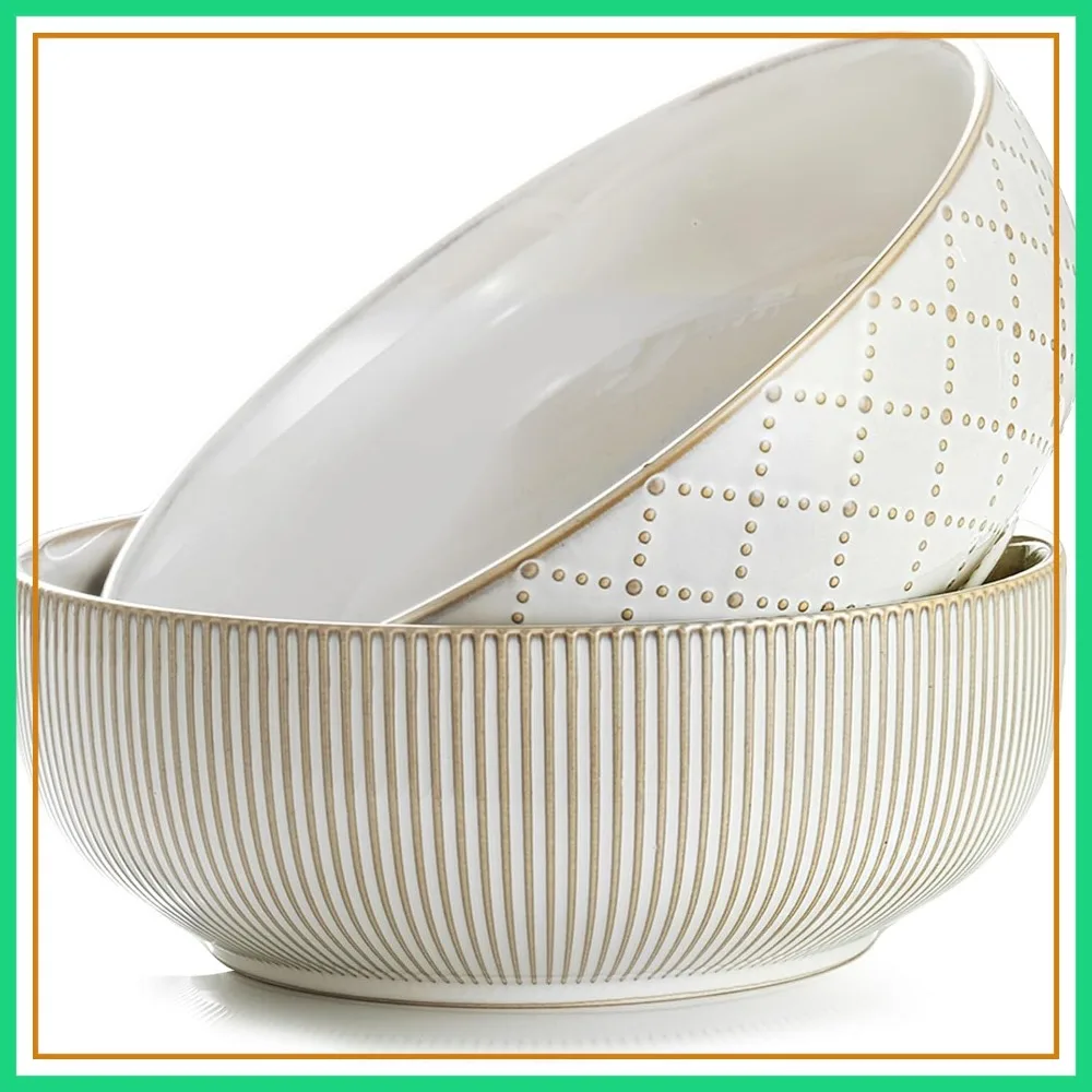 

Large Ceramic Salad Bowls Set of 2, 9.5 inch 92 fl oz, Microwave & Dishwasher Safe