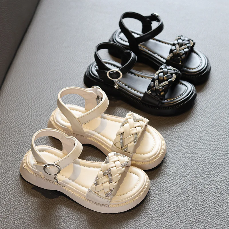 

Girls' Sandals Princess Shoes 2024 Summer New Children's Weaving Beach Shoes Baby Soft Sole Sandals Big Children's Trend