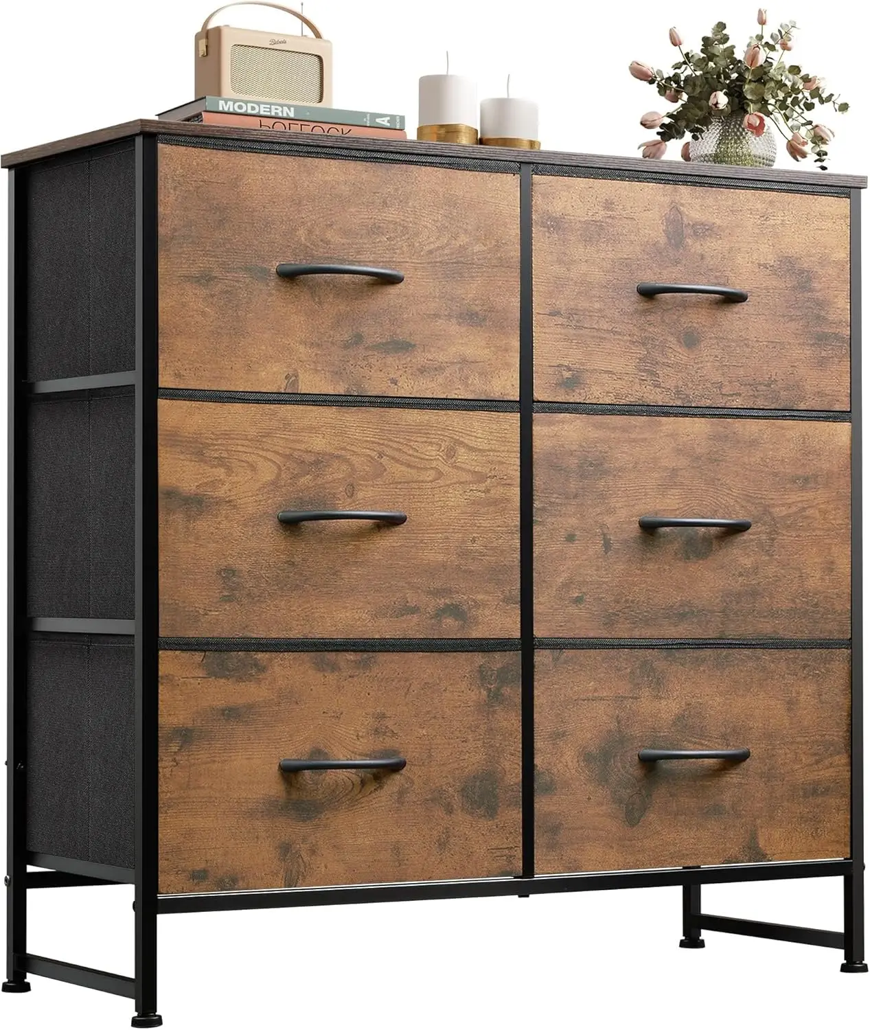 Storage Fabric Dresser for Bedroom,Chest of Drawers for Closet, Living Room, Hallway, Rustic Brown Wood Grain Print