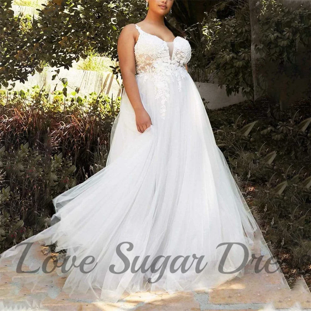 Plus Size A Line Wedding Dress V Neck Lace Applique Bridal Gowns Back Zipper Bride Dresses For Wedding Custom vestido de novia