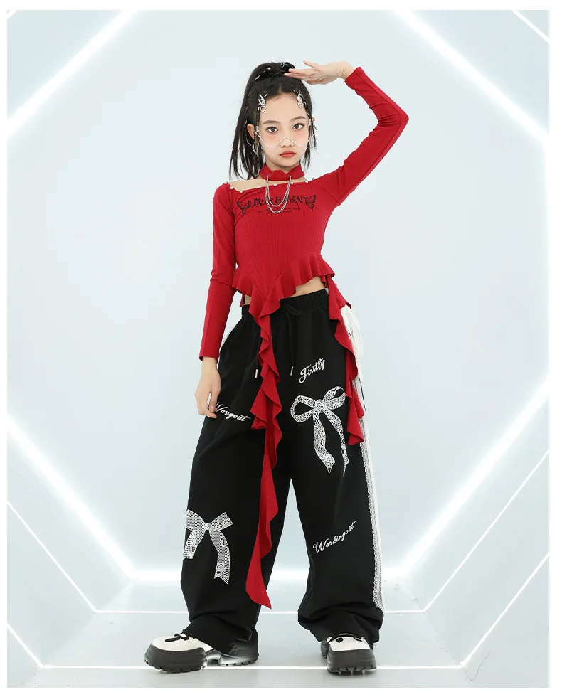 Mädchen Hip Hop Crop Top Pu Leder Cargo Hosen Kind Schuluniform Kostüme Kinder Streetwear Jazz K-pop Street Dance kleidung Sets – Detail 21